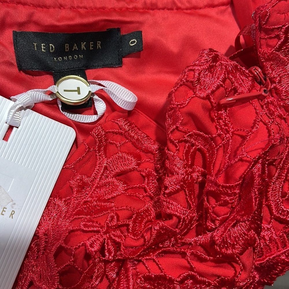 Ted Baker Red Lace Pocket Empire Waist valentines day dress US Size 2 NWT - Picture 11 of 17
